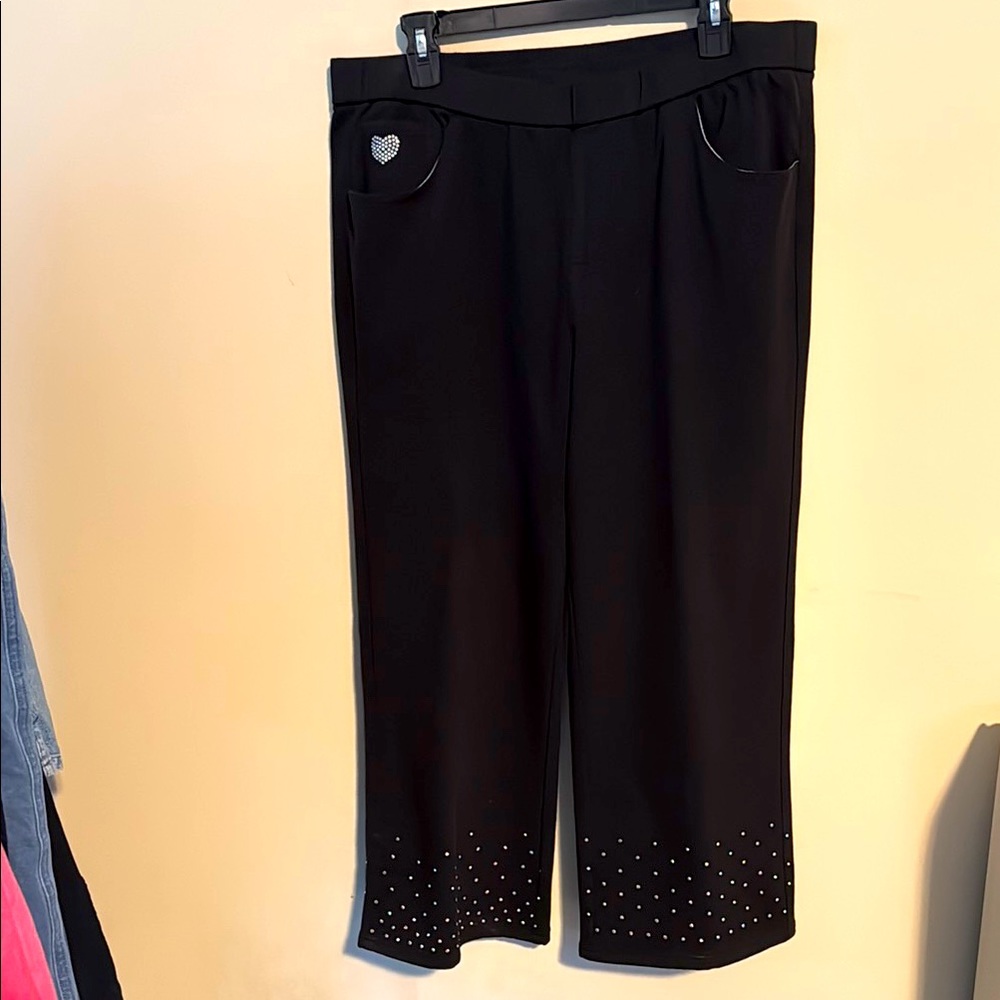 Quacker Factory DreamJeannes Sparkle & Shine Pull-On Gaucho black size L NWOT - Picture 5 of 17